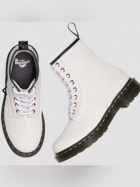 NEW DR. MARTENS 1460 Bejeweled Lace Up Combat Boots in U.S. Size 8 in White.